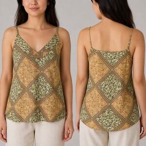 Twenty Second Patchwork Scarf Print V-Neck Cami Boho Tank Top Paisley Medium